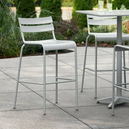 LANCASTER TABLE & SEATING Silver Powder Coated Aluminum Outdoor Barstool 427BALUSDSL